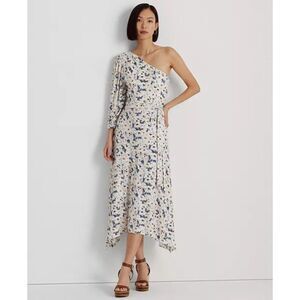 Ralph Lauren Womens Floral Stretch Jersey One Shoulder Dress Size 12